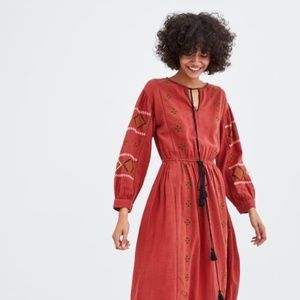 ZARA Embroidered Dress Size M